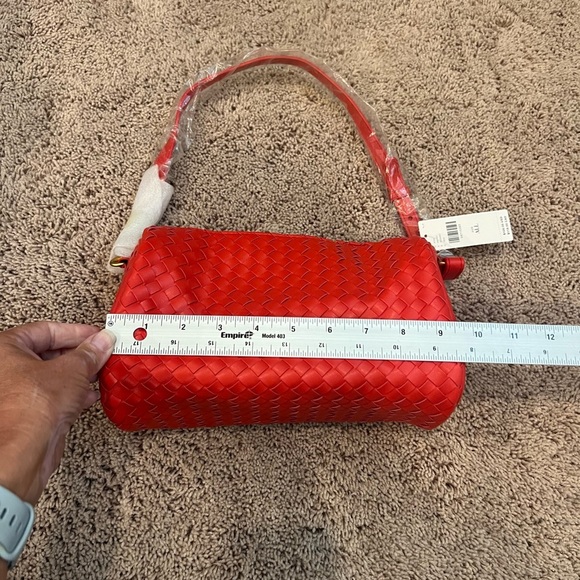 NWT new Anthropologie woven shoulder bag red faux leather zipper purse - Picture 6 of 14